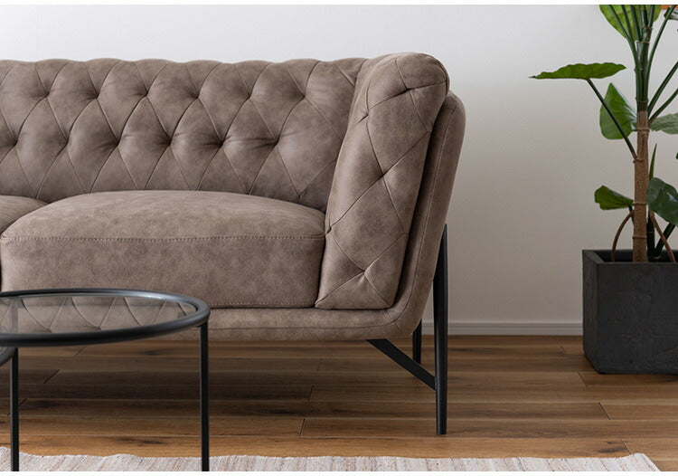 レザー調 ソファ 3人掛け ソファー 3人用 アンティーク ヴィンテージ おしゃれ キャメル グレー 黒 ブラック 木製 アームレスト 肘付き 肘掛け 背もたれ レトロ モダン 高級感 クロスステッチ(代引不可)