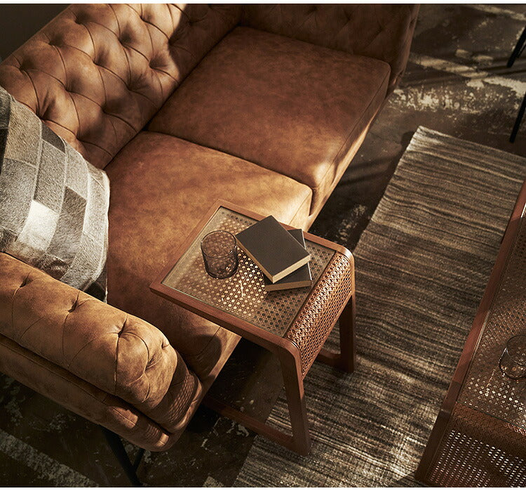 レザー調 ソファ 3人掛け ソファー 3人用 アンティーク ヴィンテージ おしゃれ キャメル グレー 黒 ブラック 木製 アームレスト 肘付き 肘掛け 背もたれ レトロ モダン 高級感 クロスステッチ(代引不可)