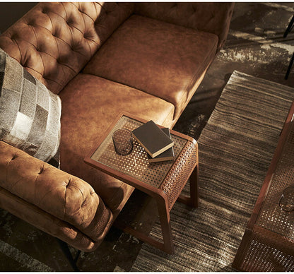 レザー調 ソファ 3人掛け ソファー 3人用 アンティーク ヴィンテージ おしゃれ キャメル グレー 黒 ブラック 木製 アームレスト 肘付き 肘掛け 背もたれ レトロ モダン 高級感 クロスステッチ(代引不可)