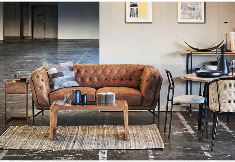 レザー調 ソファ 3人掛け ソファー 3人用 アンティーク ヴィンテージ おしゃれ キャメル グレー 黒 ブラック 木製 アームレスト 肘付き 肘掛け 背もたれ レトロ モダン 高級感 クロスステッチ(代引不可)