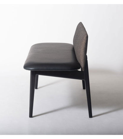 ダイニングベンチ 日本製 天然木 木脚 レザー 高級感 シンプル ベンチ 長椅子 イス おしゃれ ローバック アームレス 肘なし 合皮 レザー モダン 黒 ブラック ブラウン(代引不可)