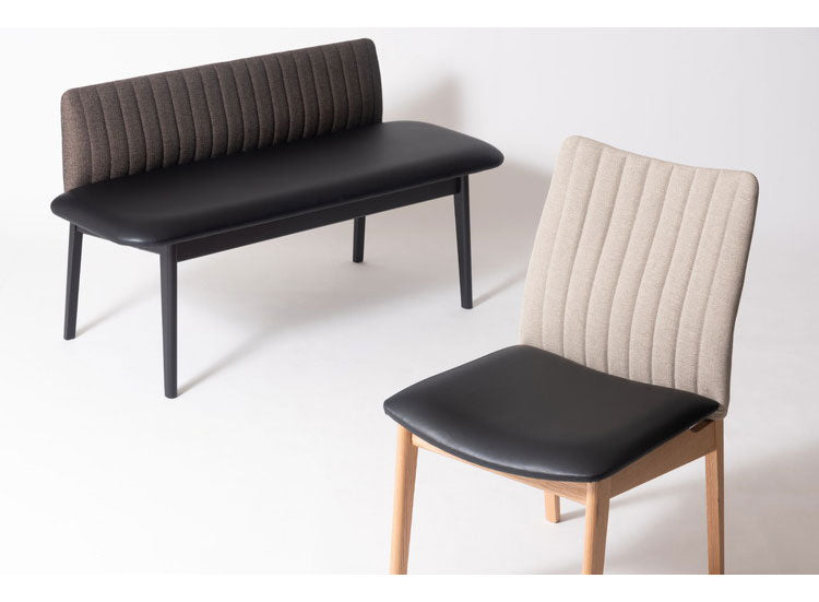 ダイニングベンチ 日本製 天然木 木脚 レザー 高級感 シンプル ベンチ 長椅子 イス おしゃれ ローバック アームレス 肘なし 合皮 レザー モダン 黒 ブラック ブラウン(代引不可)