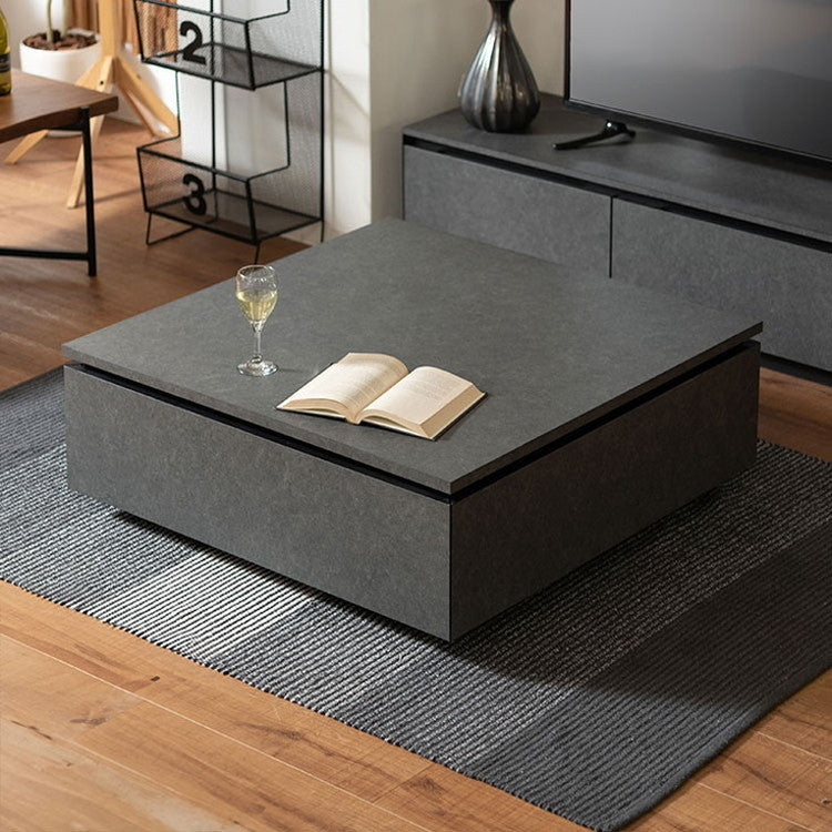 リビングテーブル センターテーブル ローテーブル テーブル 幅90cm 正方形 グレー おしゃれ モダン シンプル 引き出し付き 収納付き 大きめ 日本製(代引不可)