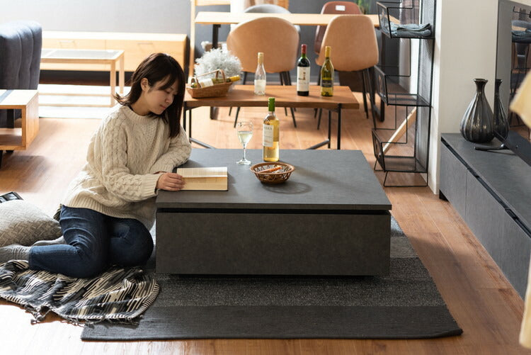 リビングテーブル センターテーブル ローテーブル テーブル 幅90cm 正方形 グレー おしゃれ モダン シンプル 引き出し付き 収納付き 大きめ 日本製(代引不可)