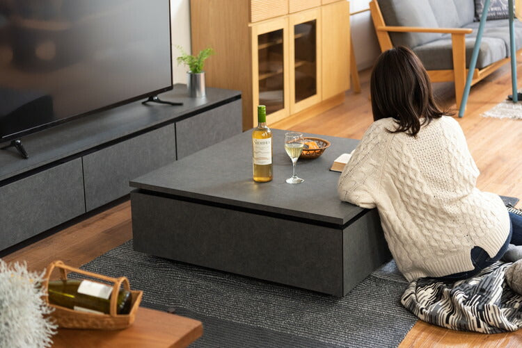 リビングテーブル センターテーブル ローテーブル テーブル 幅90cm 正方形 グレー おしゃれ モダン シンプル 引き出し付き 収納付き 大きめ 日本製(代引不可)