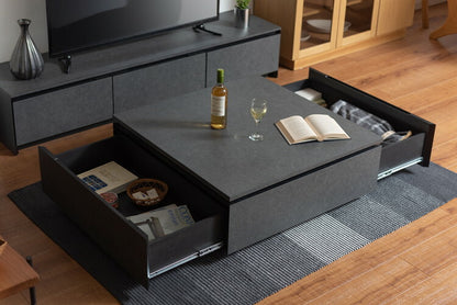 リビングテーブル センターテーブル ローテーブル テーブル 幅90cm 正方形 グレー おしゃれ モダン シンプル 引き出し付き 収納付き 大きめ 日本製(代引不可)