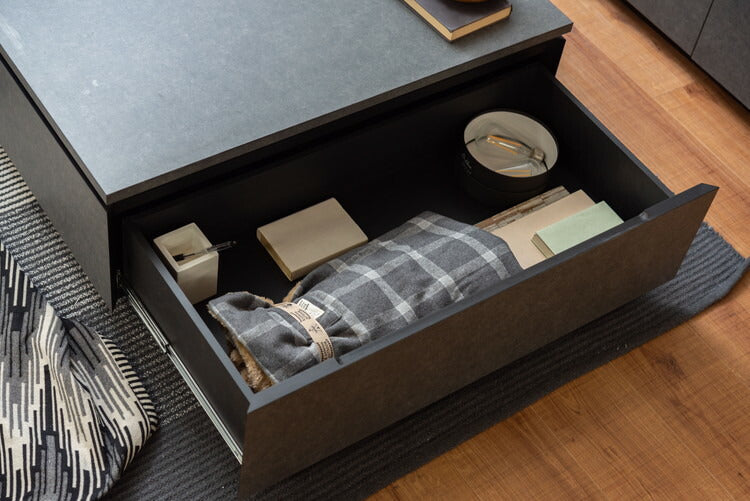 リビングテーブル センターテーブル ローテーブル テーブル 幅90cm 正方形 グレー おしゃれ モダン シンプル 引き出し付き 収納付き 大きめ 日本製(代引不可)