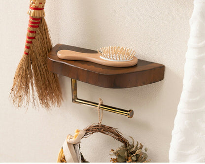 ペーパーホルダー マホガニー 壁掛け 収納 収納棚 木製 天然木 ブラウン マホガニー材 木 おしゃれ シンプル ナチュラル 北欧 カントリー カントリー調 ゴールド 金 金色(代引不可)