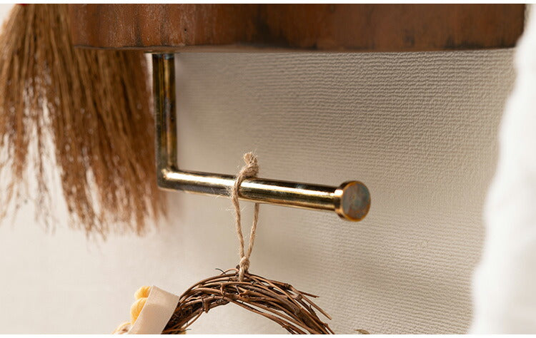 ペーパーホルダー マホガニー 壁掛け 収納 収納棚 木製 天然木 ブラウン マホガニー材 木 おしゃれ シンプル ナチュラル 北欧 カントリー カントリー調 ゴールド 金 金色(代引不可)