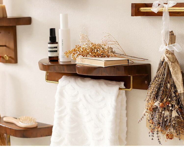 タオルハンガー マホガニー バータイプ タオル掛け タオルホルダー 壁掛け 収納 収納棚 木製 天然木 ブラウン マホガニー材 木 おしゃれ シンプル ナチュラル 北欧 カントリー カントリー調 ゴールド(代引不可)
