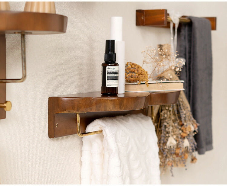タオルハンガー マホガニー バータイプ タオル掛け タオルホルダー 壁掛け 収納 収納棚 木製 天然木 ブラウン マホガニー材 木 おしゃれ シンプル ナチュラル 北欧 カントリー カントリー調 ゴールド(代引不可)