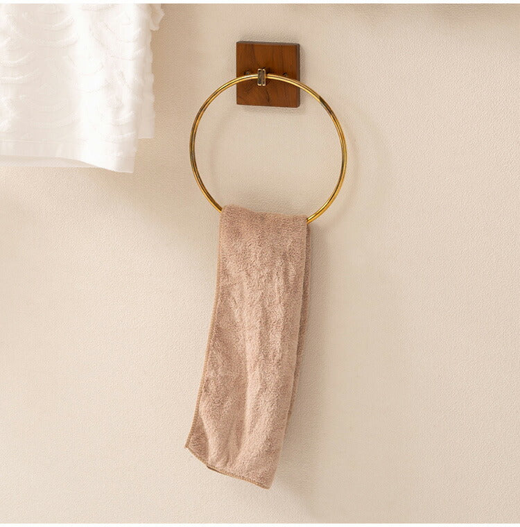 タオルハンガー チーク ラウンドタイプ タオル掛け タオルホルダー 壁掛け 収納 収納棚 木製 天然木 ブラウン チーク材 木 おしゃれ ナチュラル 北欧 カントリー カントリー調 ゴールド 円 丸(代引不可)