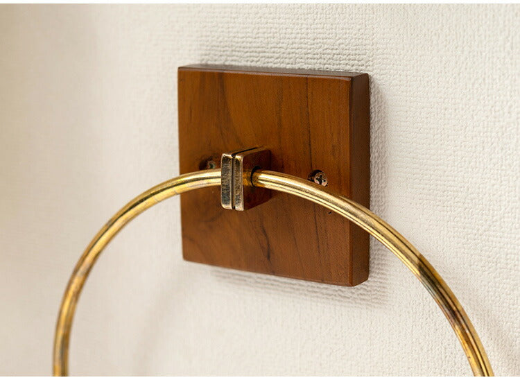 タオルハンガー チーク ラウンドタイプ タオル掛け タオルホルダー 壁掛け 収納 収納棚 木製 天然木 ブラウン チーク材 木 おしゃれ ナチュラル 北欧 カントリー カントリー調 ゴールド 円 丸(代引不可)