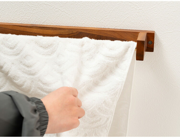 タオルハンガー チーク バータイプ タオル掛け タオルホルダー 壁掛け 収納 収納棚 木製 天然木 ブラウン チーク材 木 おしゃれ シンプル ナチュラル 北欧 カントリー カントリー調 ゴールド(代引不可)