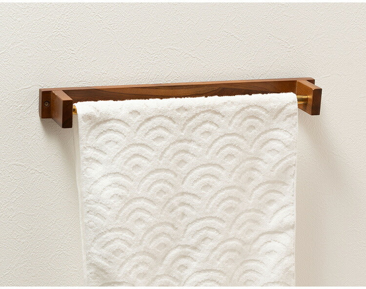 タオルハンガー チーク バータイプ タオル掛け タオルホルダー 壁掛け 収納 収納棚 木製 天然木 ブラウン チーク材 木 おしゃれ シンプル ナチュラル 北欧 カントリー カントリー調 ゴールド(代引不可)