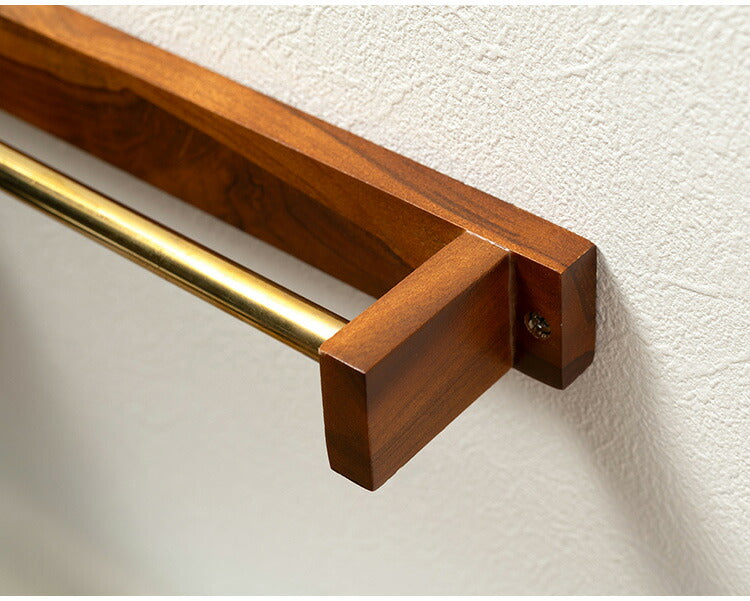 タオルハンガー チーク バータイプ タオル掛け タオルホルダー 壁掛け 収納 収納棚 木製 天然木 ブラウン チーク材 木 おしゃれ シンプル ナチュラル 北欧 カントリー カントリー調 ゴールド(代引不可)