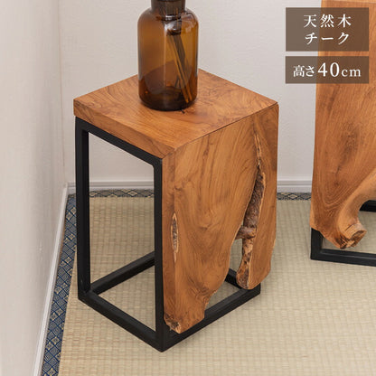 プランタースタンド チーク 高さ40cm スタンド 天然木 木製 スチール おしゃれ ブラウン サイドテーブル 花台 植物 四角 フラワースタンド シンプル モダン ヴィンテージ インテリア 北欧(代引不可)