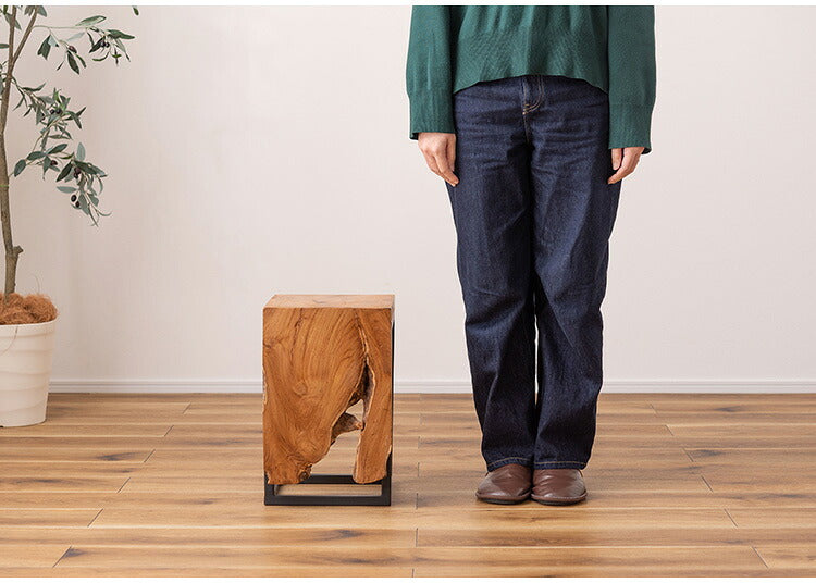 プランタースタンド チーク 高さ40cm スタンド 天然木 木製 スチール おしゃれ ブラウン サイドテーブル 花台 植物 四角 フラワースタンド シンプル モダン ヴィンテージ インテリア 北欧(代引不可)