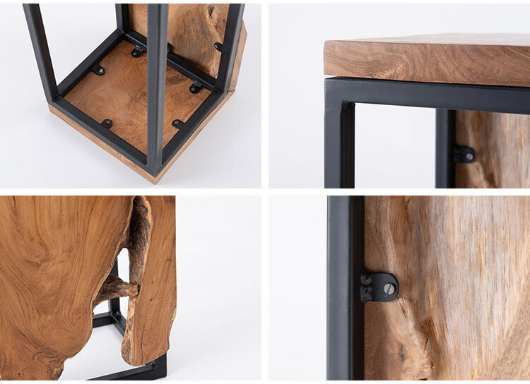 プランタースタンド チーク 高さ40cm スタンド 天然木 木製 スチール おしゃれ ブラウン サイドテーブル 花台 植物 四角 フラワースタンド シンプル モダン ヴィンテージ インテリア 北欧(代引不可)