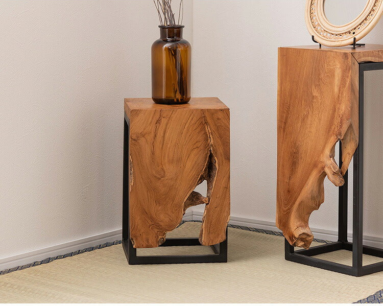 プランタースタンド チーク 高さ40cm スタンド 天然木 木製 スチール おしゃれ ブラウン サイドテーブル 花台 植物 四角 フラワースタンド シンプル モダン ヴィンテージ インテリア 北欧(代引不可)