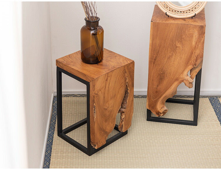 プランタースタンド チーク 高さ40cm スタンド 天然木 木製 スチール おしゃれ ブラウン サイドテーブル 花台 植物 四角 フラワースタンド シンプル モダン ヴィンテージ インテリア 北欧(代引不可)