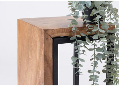 プランタースタンド チーク 高さ40cm スタンド 天然木 木製 スチール おしゃれ ブラウン サイドテーブル 花台 植物 四角 フラワースタンド シンプル モダン ヴィンテージ インテリア 北欧(代引不可)