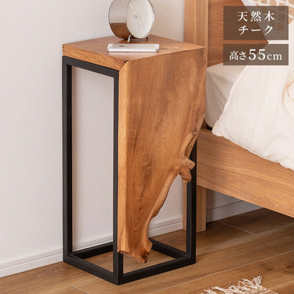 プランタースタンド チーク 高さ55cm スタンド 天然木 木製 スチール おしゃれ ブラウン サイドテーブル 花台 植物 四角 フラワースタンド シンプル モダン ヴィンテージ インテリア 北欧(代引不可)