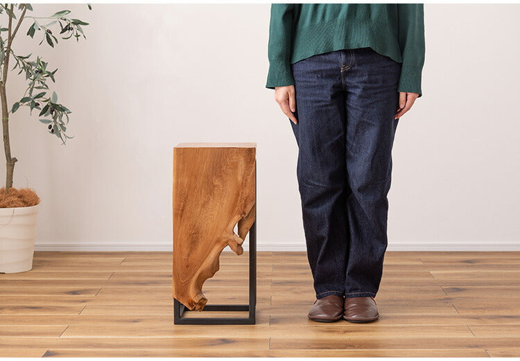 プランタースタンド チーク 高さ55cm スタンド 天然木 木製 スチール おしゃれ ブラウン サイドテーブル 花台 植物 四角 フラワースタンド シンプル モダン ヴィンテージ インテリア 北欧(代引不可)