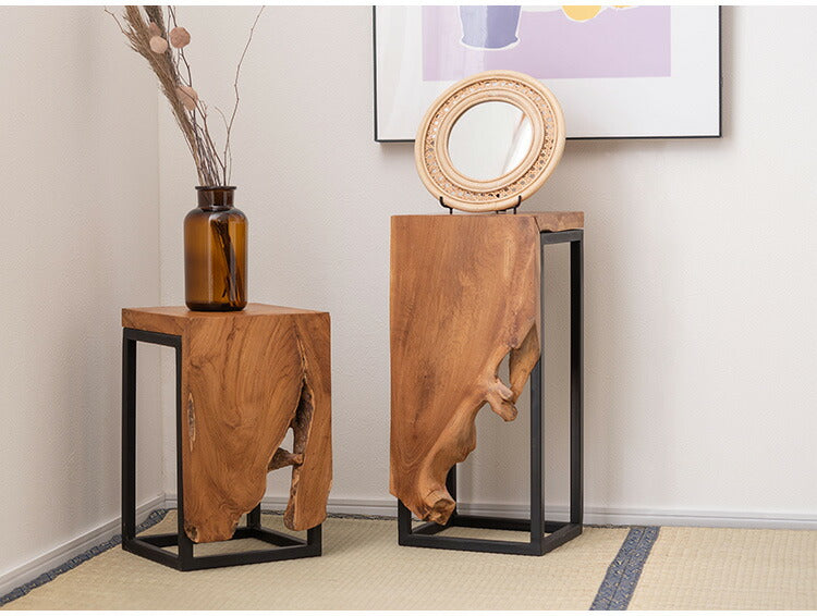 プランタースタンド チーク 高さ55cm スタンド 天然木 木製 スチール おしゃれ ブラウン サイドテーブル 花台 植物 四角 フラワースタンド シンプル モダン ヴィンテージ インテリア 北欧(代引不可)