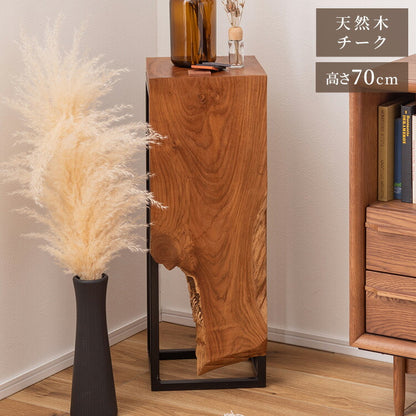 プランタースタンド チーク 高さ70cm スタンド 天然木 木製 スチール おしゃれ ブラウン サイドテーブル 花台 植物 四角 フラワースタンド シンプル モダン ヴィンテージ インテリア 北欧(代引不可)