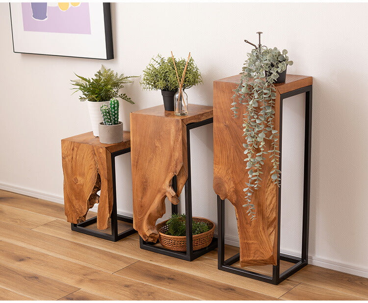 プランタースタンド チーク 高さ70cm スタンド 天然木 木製 スチール おしゃれ ブラウン サイドテーブル 花台 植物 四角 フラワースタンド シンプル モダン ヴィンテージ インテリア 北欧(代引不可)
