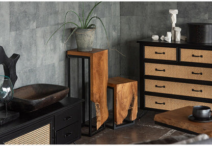 プランタースタンド チーク 高さ70cm スタンド 天然木 木製 スチール おしゃれ ブラウン サイドテーブル 花台 植物 四角 フラワースタンド シンプル モダン ヴィンテージ インテリア 北欧(代引不可)