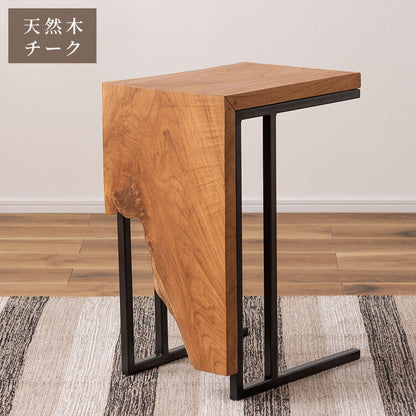 サイドテーブル チーク 幅40cm 奥行30cmナイトテーブル 机 天然木 木製 スチール ブラウン ソファサイド リビング おしゃれ シンプル モダン ヴィンテージ コの字 四角 インテリア 北欧(代引不可)