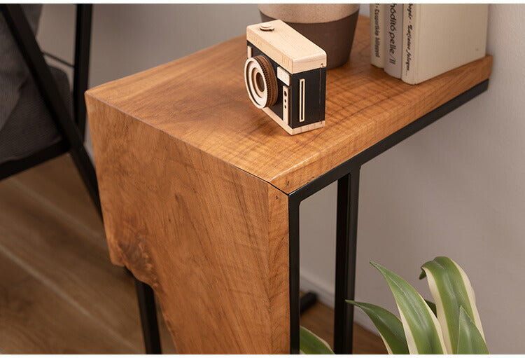 サイドテーブル チーク 幅40cm 奥行30cmナイトテーブル 机 天然木 木製 スチール ブラウン ソファサイド リビング おしゃれ シンプル モダン ヴィンテージ コの字 四角 インテリア 北欧(代引不可)