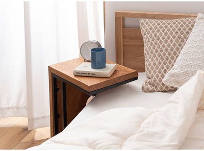 サイドテーブル チーク 幅40cm 奥行30cmナイトテーブル 机 天然木 木製 スチール ブラウン ソファサイド リビング おしゃれ シンプル モダン ヴィンテージ コの字 四角 インテリア 北欧(代引不可)