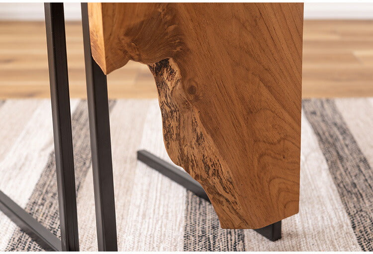 サイドテーブル チーク 幅40cm 奥行30cmナイトテーブル 机 天然木 木製 スチール ブラウン ソファサイド リビング おしゃれ シンプル モダン ヴィンテージ コの字 四角 インテリア 北欧(代引不可)