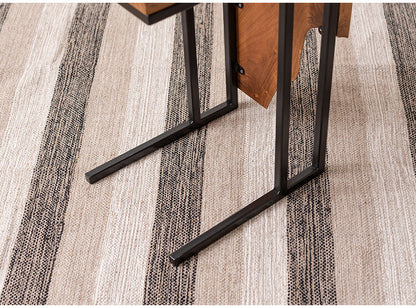 サイドテーブル チーク 幅40cm 奥行30cmナイトテーブル 机 天然木 木製 スチール ブラウン ソファサイド リビング おしゃれ シンプル モダン ヴィンテージ コの字 四角 インテリア 北欧(代引不可)