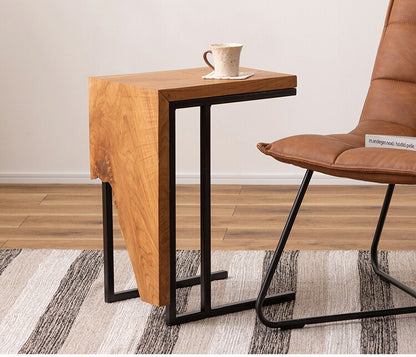 サイドテーブル チーク 幅40cm 奥行30cmナイトテーブル 机 天然木 木製 スチール ブラウン ソファサイド リビング おしゃれ シンプル モダン ヴィンテージ コの字 四角 インテリア 北欧(代引不可)