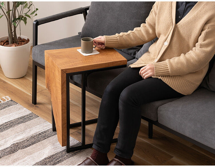 サイドテーブル チーク 幅40cm 奥行30cmナイトテーブル 机 天然木 木製 スチール ブラウン ソファサイド リビング おしゃれ シンプル モダン ヴィンテージ コの字 四角 インテリア 北欧(代引不可)