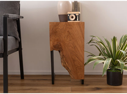 サイドテーブル チーク 幅40cm 奥行30cmナイトテーブル 机 天然木 木製 スチール ブラウン ソファサイド リビング おしゃれ シンプル モダン ヴィンテージ コの字 四角 インテリア 北欧(代引不可)