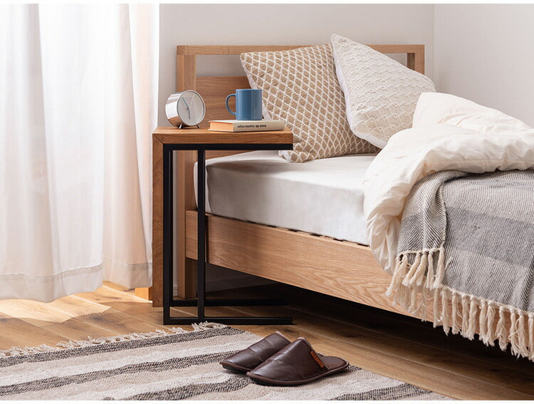 サイドテーブル チーク 幅40cm 奥行30cmナイトテーブル 机 天然木 木製 スチール ブラウン ソファサイド リビング おしゃれ シンプル モダン ヴィンテージ コの字 四角 インテリア 北欧(代引不可)