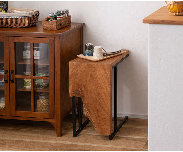 サイドテーブル チーク 幅40cm 奥行30cmナイトテーブル 机 天然木 木製 スチール ブラウン ソファサイド リビング おしゃれ シンプル モダン ヴィンテージ コの字 四角 インテリア 北欧(代引不可)