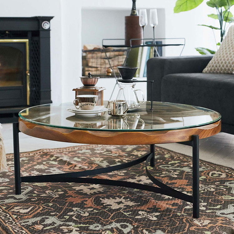センターテーブル ローテーブル 円形 高級感 ラウンドテーブル テーブル 大きい 天然木 ガラステーブル リビングテーブル リビング モダン シック スチール おしゃれ かっこいい ソファ(代引不可)