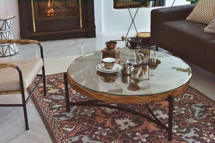 センターテーブル ローテーブル 円形 高級感 ラウンドテーブル テーブル 大きい 天然木 ガラステーブル リビングテーブル リビング モダン シック スチール おしゃれ かっこいい ソファ(代引不可)