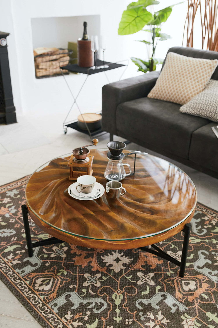 センターテーブル ローテーブル 円形 高級感 ラウンドテーブル テーブル 大きい 天然木 ガラステーブル リビングテーブル リビング モダン シック スチール おしゃれ かっこいい ソファ(代引不可)