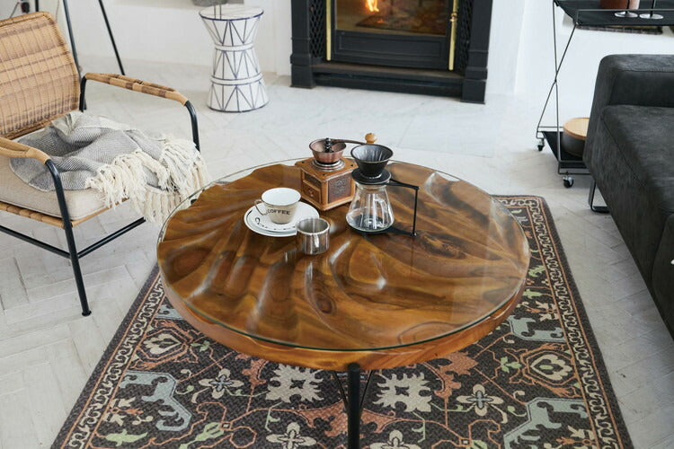 センターテーブル ローテーブル 円形 高級感 ラウンドテーブル テーブル 大きい 天然木 ガラステーブル リビングテーブル リビング モダン シック スチール おしゃれ かっこいい ソファ(代引不可)