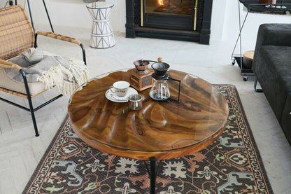 センターテーブル ローテーブル 円形 高級感 ラウンドテーブル テーブル 大きい 天然木 ガラステーブル リビングテーブル リビング モダン シック スチール おしゃれ かっこいい ソファ(代引不可)