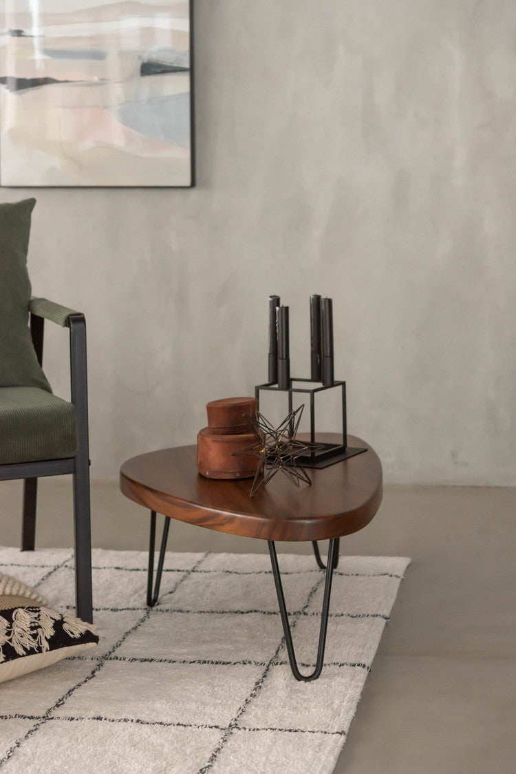 センターテーブル ローテーブル テーブル サイドテーブル ナイトテーブル 北欧 木製 天然木 角丸 スチール ブラウン 幅80cm 高さ30cm シンプル ソファ 座椅子 一人暮らし リビング(代引不可)