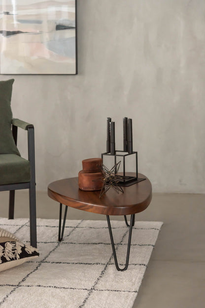 センターテーブル ローテーブル テーブル サイドテーブル ナイトテーブル 北欧 木製 天然木 角丸 スチール ブラウン 幅80cm 高さ30cm シンプル ソファ 座椅子 一人暮らし リビング(代引不可)