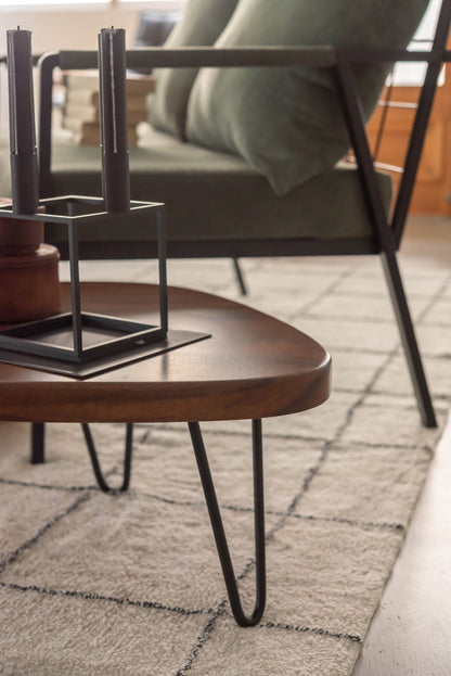 センターテーブル ローテーブル テーブル サイドテーブル ナイトテーブル 北欧 木製 天然木 角丸 スチール ブラウン 幅80cm 高さ30cm シンプル ソファ 座椅子 一人暮らし リビング(代引不可)